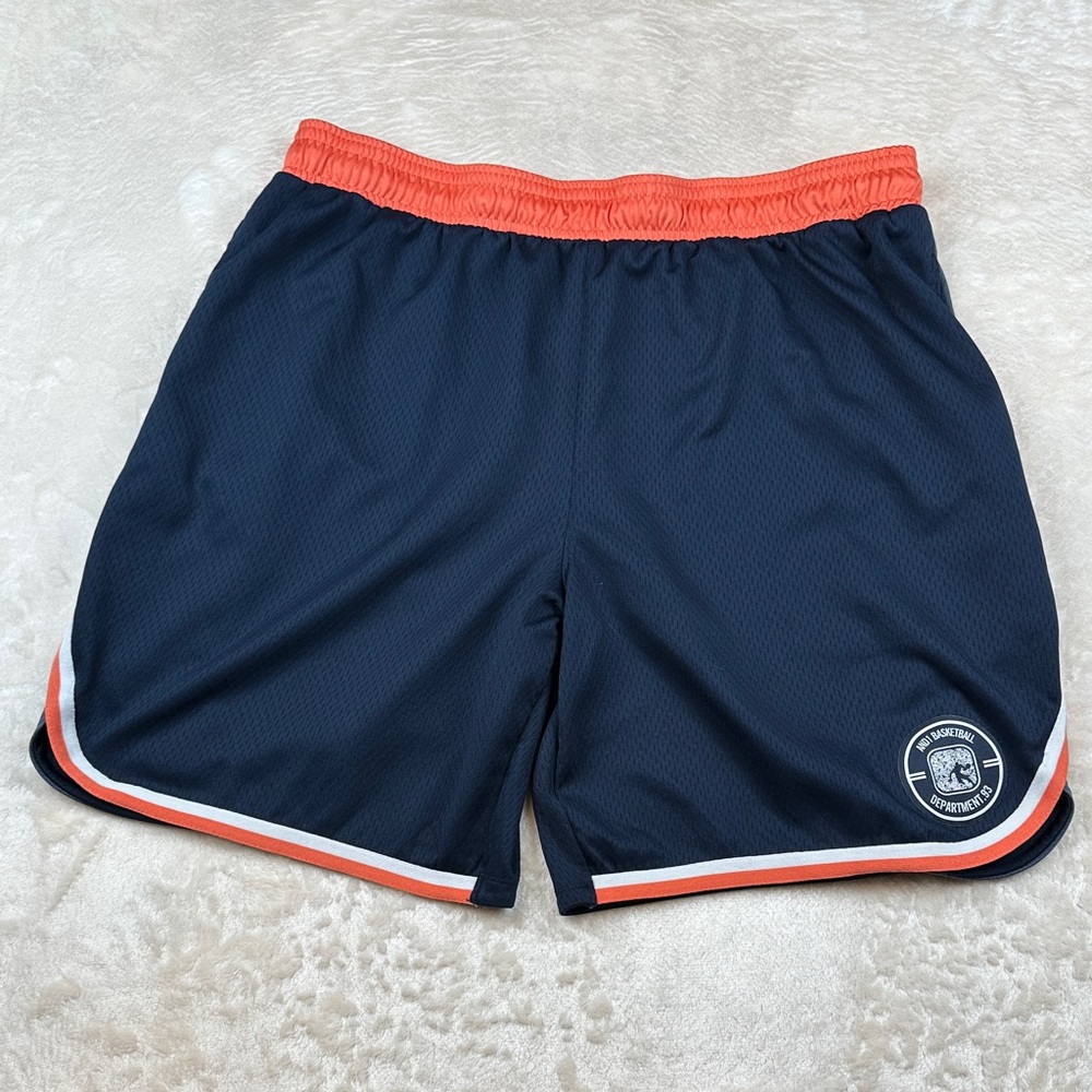 AND1 Throwback Men's Navy and Orange Athletic Shorts